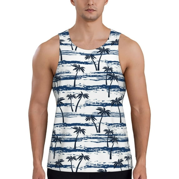 Haiem Retro Coconut Tree Men Workout Tank Top Gym Bodybuilding Sleeveless Muscle T Shirts Athletic Tank Breathable Workout Shirt-4X-Large