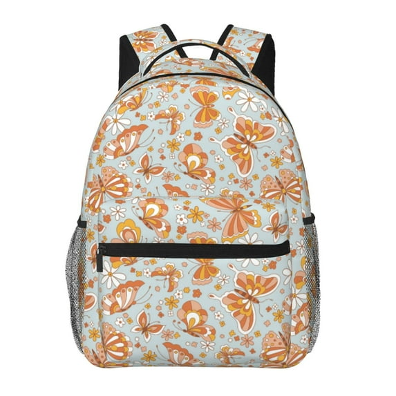 Haiem Retro Floral Butterfly Printed School Backpack,Casual Travel Lightweight Backpack,Durable Comfortable Multifunctional Backpack,Laptop Backpack