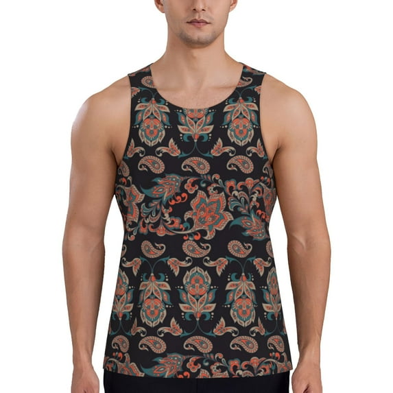 Haiem Retro Floral Men Workout Tank Top Gym Bodybuilding Sleeveless Muscle T Shirts Athletic Tank Breathable Workout Shirt-X-Large