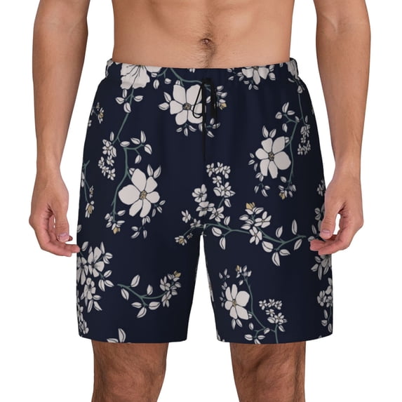 Haiem Retro Flower Mens Swim Trunks with Compression Liner 2 in 1 Swimming Shorts Stretch Swimwear Quick Dry,Board Shorts-Medium