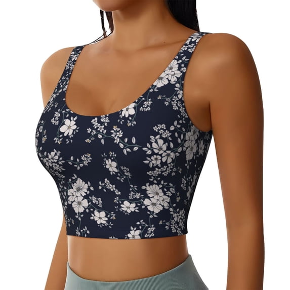 Haiem Retro Flower Pattern Womens Sports Bra - U Neck Padded Low Impact Yoga Bra Workout Crop Top Gym Moisture-Wicking Workout Vest -Small