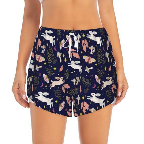 Haiem Retro Rabbit Flower Women's 2 in 1 Running Shorts - Lightweight Athletic Workout Gym Yoga Breathable Sports Shorts Liner with Phone Pockets-Small