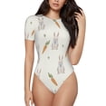 thumbnail image 1 of Haiem Retro Rabbit Women's Crew Neck Short Sleeve Bodysuit Tops Stretchy Slim Basic-Large, 1 of 9