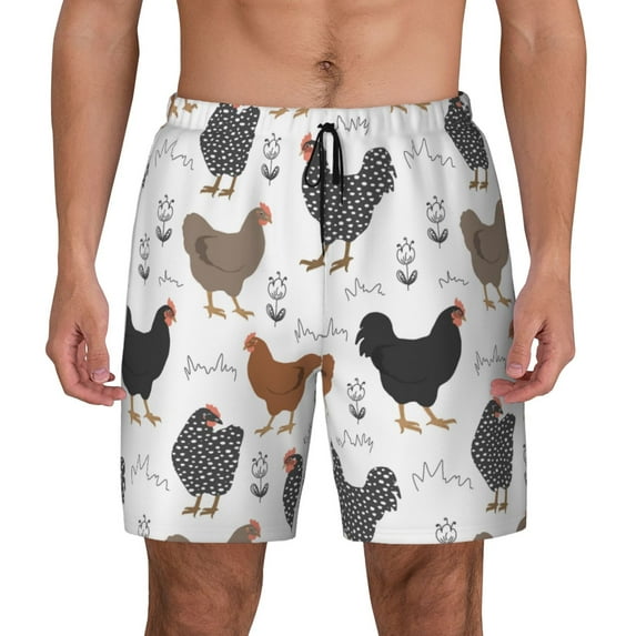 Haiem Retro Rooster Mens Swim Trunks with Compression Liner 2 in 1 Swimming Shorts Stretch Swimwear Quick Dry,Board Shorts-X-Large