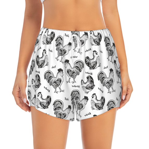 Haiem Retro Rooster Women's 2 in 1 Running Shorts - Lightweight Athletic Workout Gym Yoga Breathable Sports Shorts Liner with Phone Pockets-Small