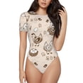thumbnail image 1 of Haiem Retro Rooster Women's Crew Neck Short Sleeve Bodysuit Tops Stretchy Slim Basic-Small, 1 of 8