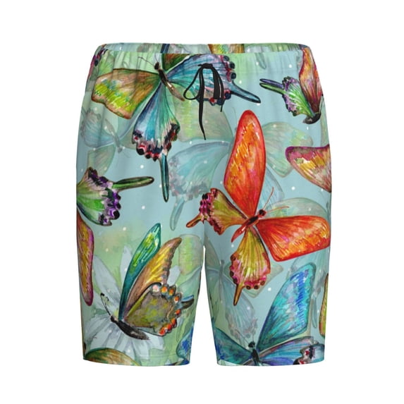 Haiem Retro Seamless Flying Butterflies Men's Pajama Short with Soft Woven Cotton Elastic Waistband Sleep Short-Small