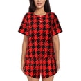 thumbnail image 1 of Haiem Retro red and Black Houndstooth Pattern Pajama Set for Women 2 Piece Lounge Set Short Sleeve Tops and Shorts Soft Sleepwear-Medium, 1 of 6