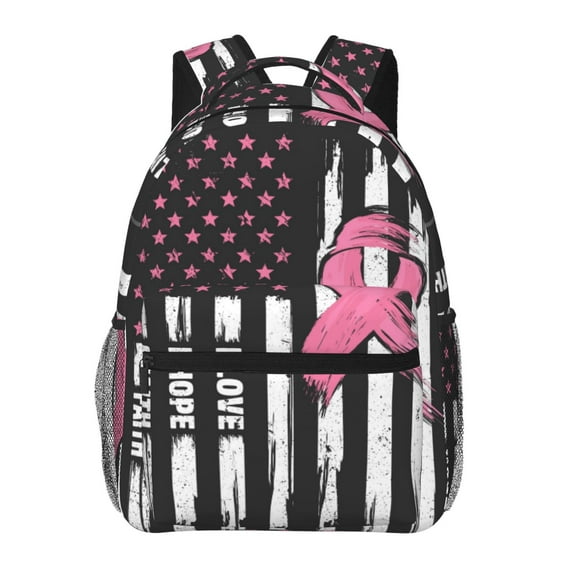 Haiem Ribbon Breast Cancer Awareness Printed School Backpack,Casual Travel Lightweight Backpack,Durable Comfortable Multifunctional Backpack,Laptop Backpack