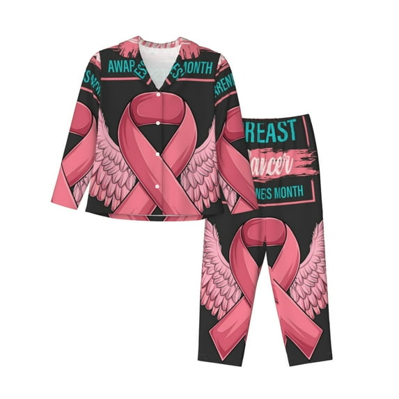 Haiem Ribbon With Angel Wings Pattern Women’s Long-sleeve Sleepwear,Sleepwear Set,2-piece Loungewear Set,Soft PJs Comfy Nightwear with Pockets-X-Large