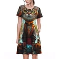 thumbnail image 1 of Haiem Riverside Meditating Cat Pattern Women's Short-Sleeve Scoop Neck Swing Dress, 1 of 6