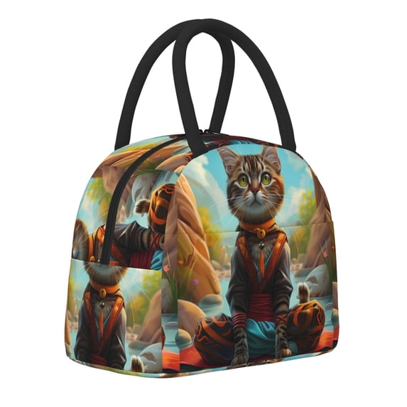 Haiem Riverside Meditating Cat Printed Lunch Bag Women, Lunch Box Lunch Bag for Women, Small Leakproof Cute Lunch Tote Large Capacity Reusable Insulated Cooler Lunch Container