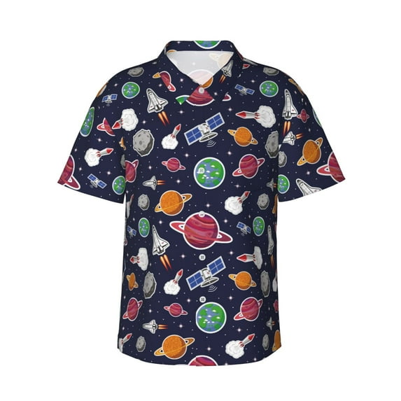 Haiem Rocket Satellite Printed Hawaiian Shirt for Men - Men’s Casual Beach Summer Shirts - Stretch Fabric with Modern Fit-3X-Large