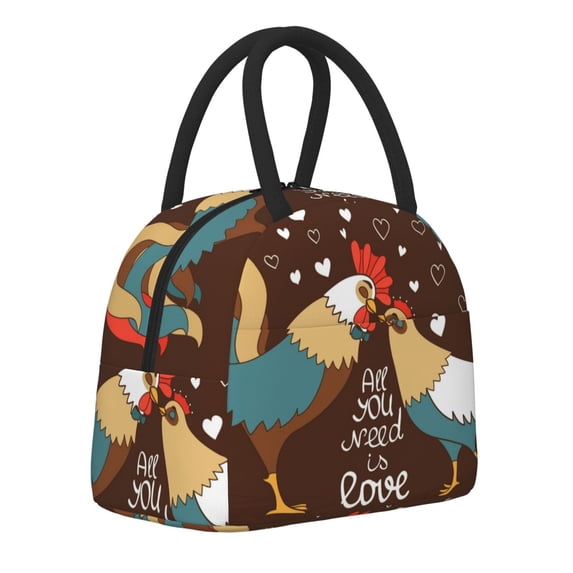 Haiem Rooster And Chicken Printed Lunch Bag Women, Lunch Box Lunch Bag for Women, Small Leakproof Cute Lunch Tote Large Capacity Reusable Insulated Cooler Lunch Container