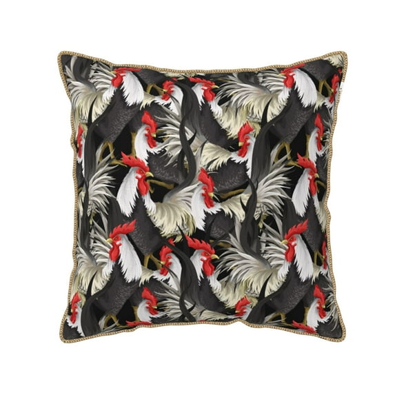 Haiem Roosters 2 Print Velvet Soft Solid Decorative Square Throw Pillow Covers Set with Elegant Piping Christmas Cushion Case for Sofa Bedroom Car-16"x16"
