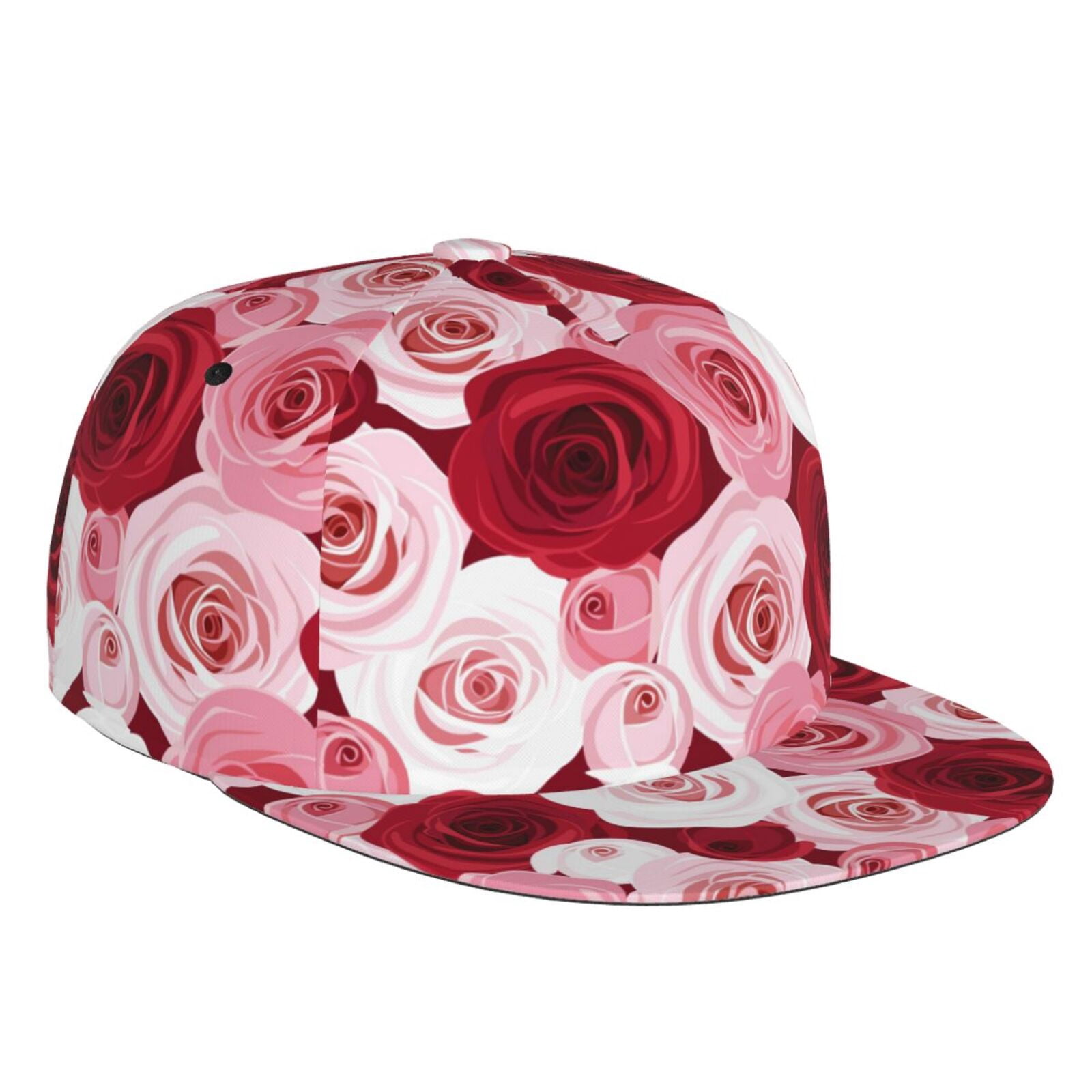 Rose Baseball Cap with Floral Pattern - Adjustable Flat Bill Sun Hat Vintage Floral Baseball Cap – Romantic Rose Flat Bill Hat  main image 2