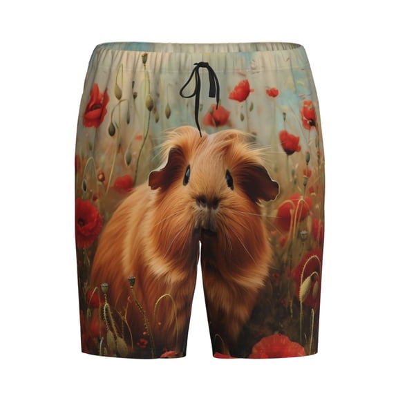 Haiem Rose Cute Guinea Pig Men's Pajama Short with Soft Woven Cotton Elastic Waistband Sleep Short-Large