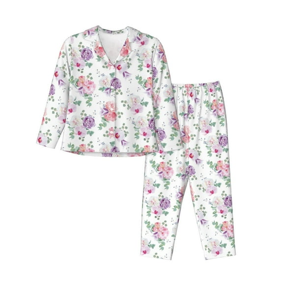 Haiem Rose Flower B Pattern Women’s Long-sleeve Sleepwear,Sleepwear Set,2-piece Loungewear Set,Soft PJs Comfy Nightwear with Pockets-X-Large