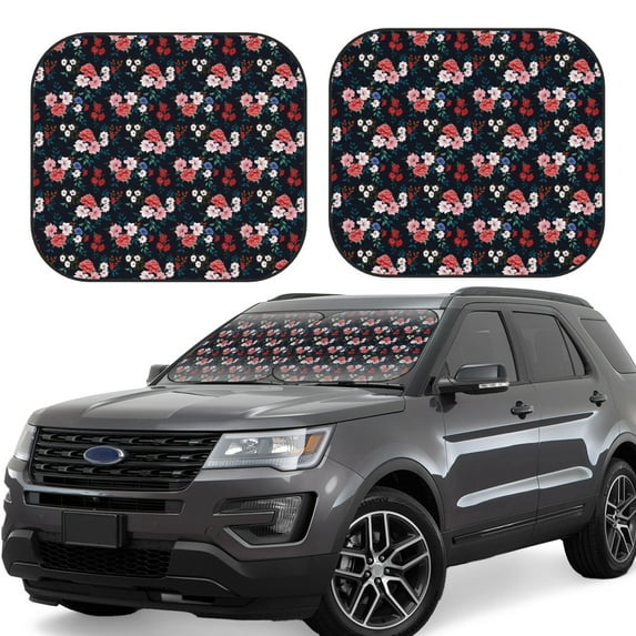 Haiem Rose Flowers Car Windshield Sun Shade (2 Pieces) Foldable Windshield Sun Shade Car Accessories for Truck SUV Pickup-Large