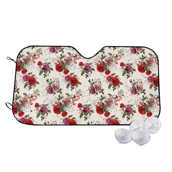 Haiem Rose Flowers Car Windshield Sun Shade - Blocks UV Rays Sun Visor Protector, Sunshade to Keep Your Vehicle Cool, Universal Fit SUV Van Sedan-Medium