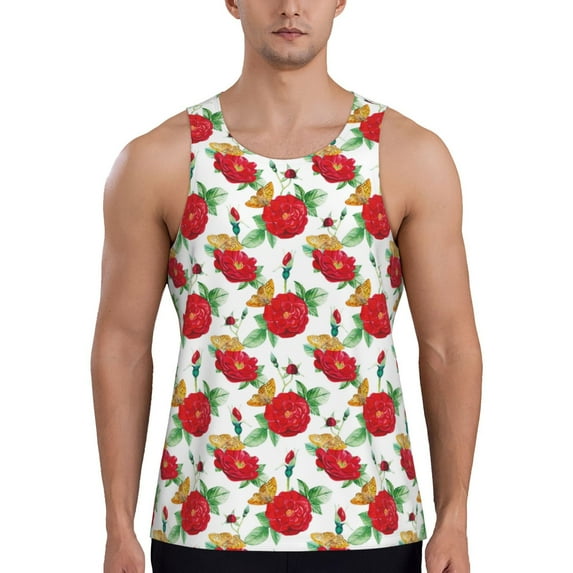 Haiem Rose Flowers Men Workout Tank Top Gym Bodybuilding Sleeveless Muscle T Shirts Athletic Tank Breathable Workout Shirt-X-Large