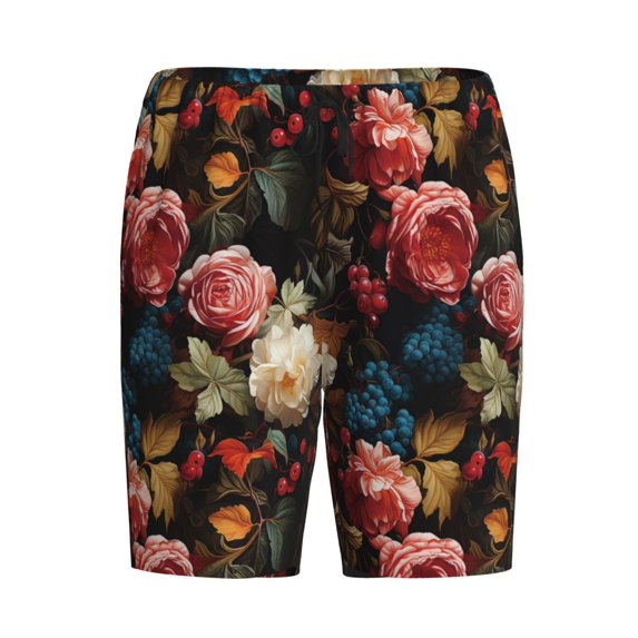 Haiem Rose Flowers Men's Pajama Short with Soft Woven Cotton Elastic Waistband Sleep Short-XX-Large