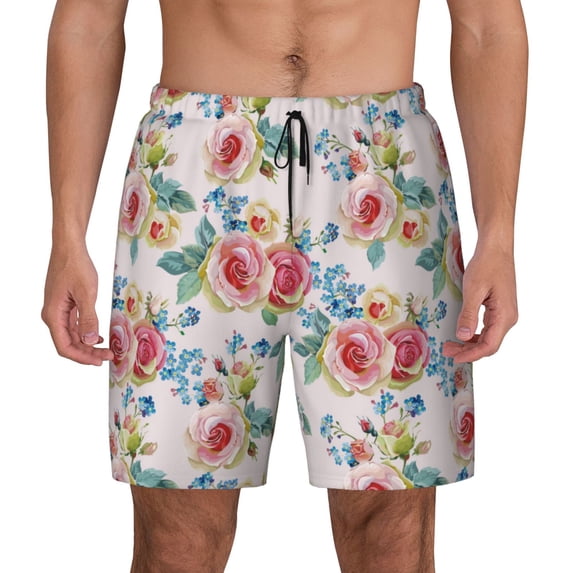 Haiem Rose Flowers Mens Swim Trunks with Compression Liner 2 in 1 Swimming Shorts Stretch Swimwear Quick Dry,Board Shorts-X-Large