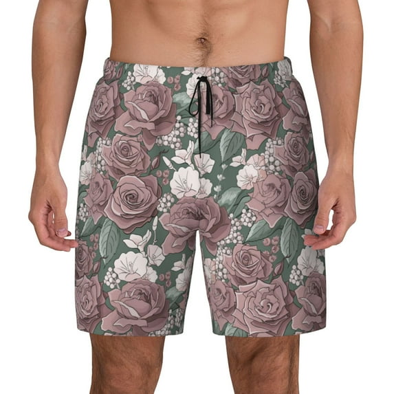 Haiem Rose Flowers Mens Swim Trunks with Compression Liner 2 in 1 Swimming Shorts Stretch Swimwear Quick Dry,Board Shorts-XX-Large