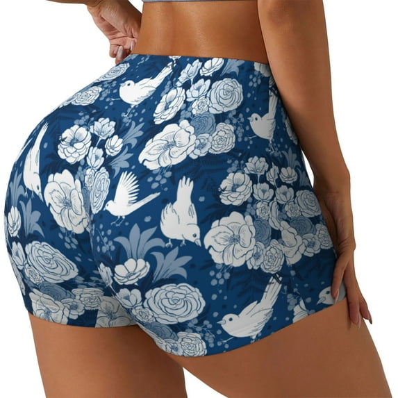 Haiem Rose Flowers No Front Seam Biker Shorts for Women Yoga Workout Gym Bike Shorts with Tummy Control Moisture-Wicking-Small