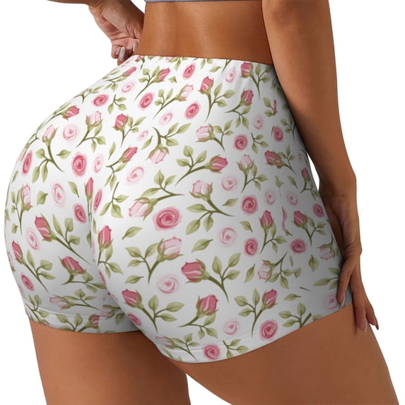 Haiem Rose Flowers No Front Seam Biker Shorts for Women Yoga Workout Gym Bike Shorts with Tummy Control Moisture-Wicking-Small