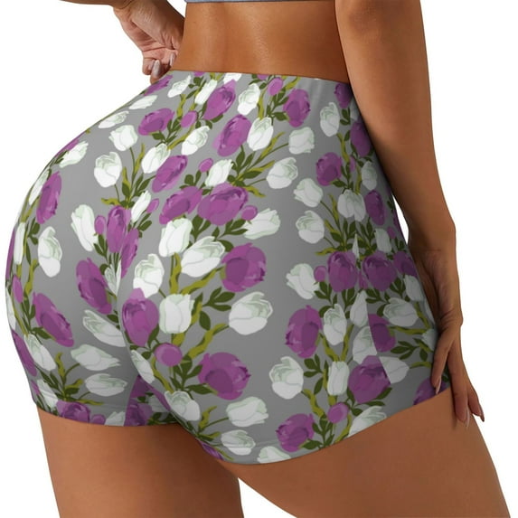Haiem Rose Flowers No Front Seam Biker Shorts for Women Yoga Workout Gym Bike Shorts with Tummy Control Moisture-Wicking-X-Large