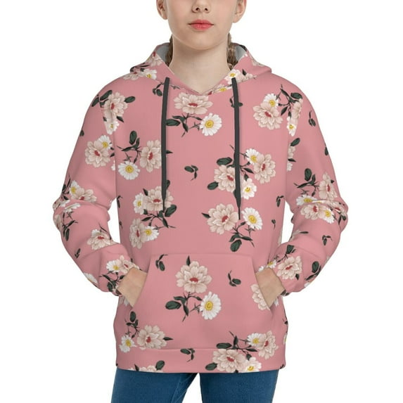 Haiem Rose Flowers Pattern Boys Hoodie, Youth Pullover Hooded Sweatshirt, Kangaroo Pocket Hoodie for Kids Girls -Medium