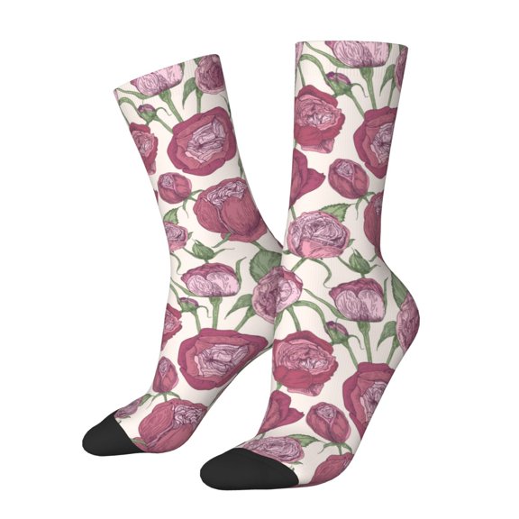 Haiem Rose Flowers Pattern Crew Socks – Soft & Durable Moisture-wicking Socks, Stay-Up Fit for Business, Work, and Casual Wear Size 5-11