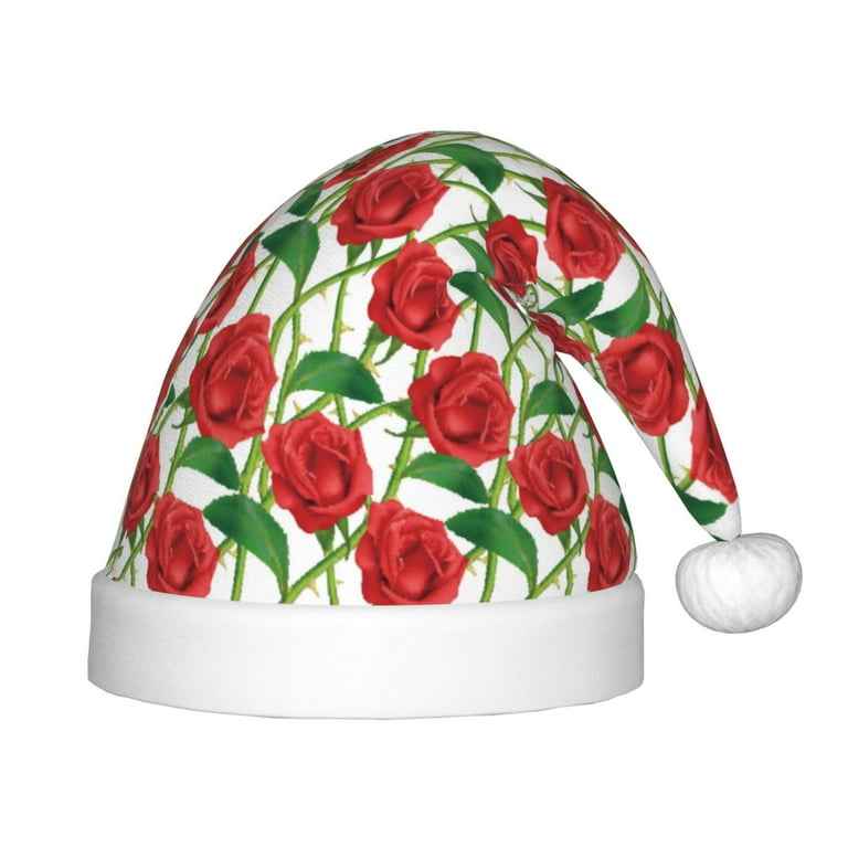 Haiem Rose Flowers Pattern Santa Hat Confortable Velvet Christmas