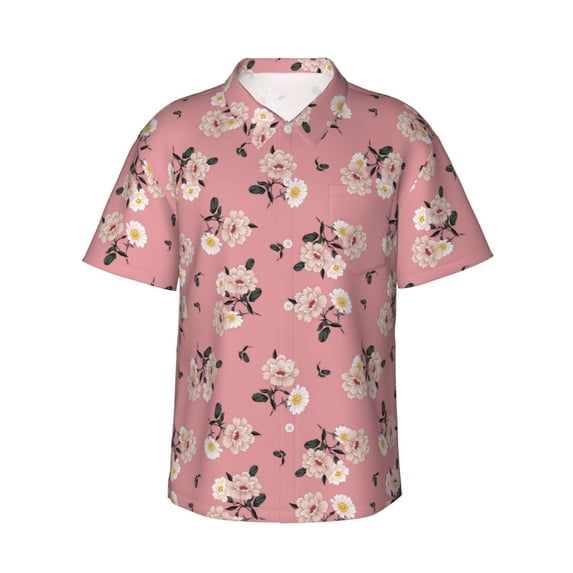 Haiem Rose Flowers Printed Hawaiian Shirt for Men - Men’s Casual Beach Summer Shirts - Stretch Fabric with Modern Fit-Large