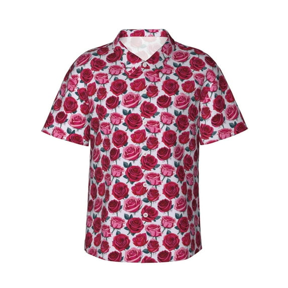 Haiem Rose Flowers Printed Hawaiian Shirt for Men - Men’s Casual Beach Summer Shirts - Stretch Fabric with Modern Fit-Large