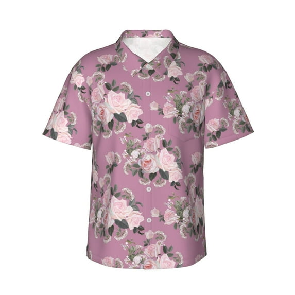Haiem Rose Flowers Printed Hawaiian Shirt for Men - Men’s Casual Beach Summer Shirts - Stretch Fabric with Modern Fit-X-Large