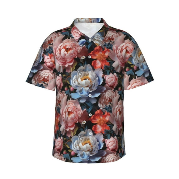 Haiem Rose Flowers Printed Hawaiian Shirt for Men - Men’s Casual Beach Summer Shirts - Stretch Fabric with Modern Fit-XX-Large