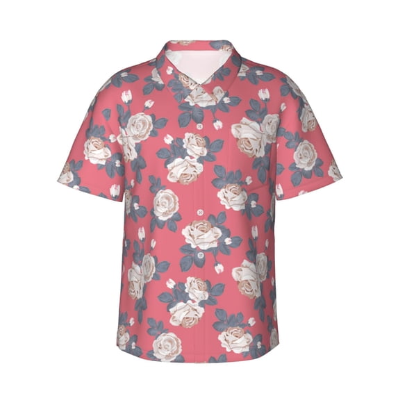 Haiem Rose Flowers Printed Hawaiian Shirt for Men - Men’s Casual Beach Summer Shirts - Stretch Fabric with Modern Fit-XX-Large