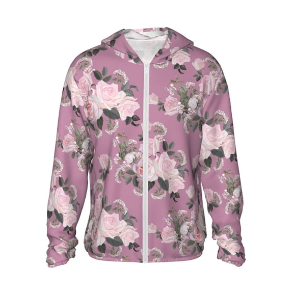 Haiem Rose Flowers UPF 50+ Fishing Shirts for Men Long Sleeve UV Sun Protection Hoodie Non-Mask Outdoor Hiking Shirts