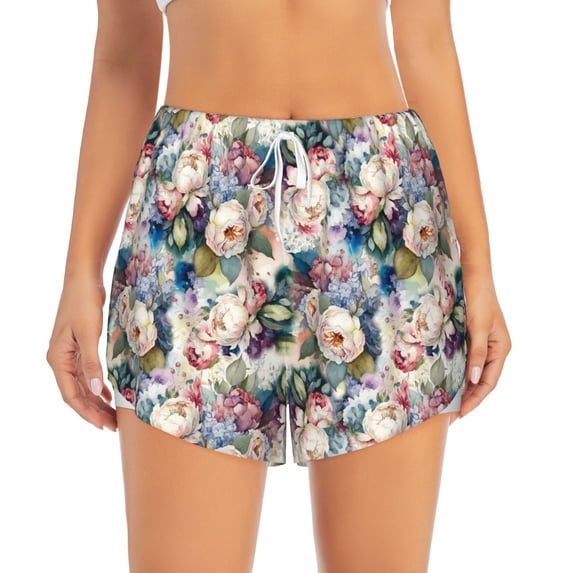 Haiem Rose Flowers Women's 2 in 1 Running Shorts - Lightweight Athletic Workout Gym Yoga Breathable Sports Shorts Liner with Phone Pockets-XX-Large