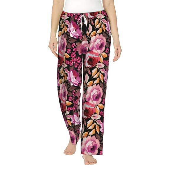 Haiem Rose Flowers Women's Pajama Pants Ultra Lightweight Pjs Bottoms Sleepwear Bottom Pants With Pocket Drawstring-Large