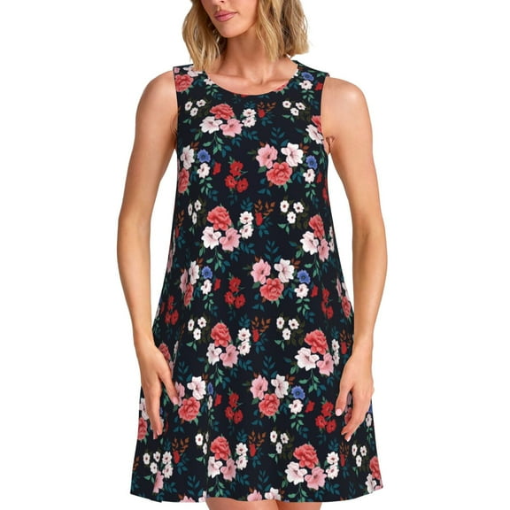 Haiem Rose Flowers for Women’s Summer Dresses – Casual Sleeveless Tank Loose Sundress, Lightweight Beach Dress