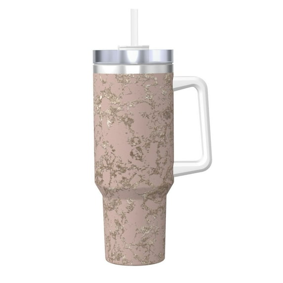 Haiem Rose Gold Marble Texture Printed 40OZ Ice Bully With Handle - Portable for Hot & Cold Drinks, Travel, Gym, Home, and Outdoor Activities
