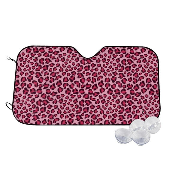 Haiem Rose Leopard Print Car Windshield Sun Shade - Blocks UV Rays Sun Visor Protector, Sunshade to Keep Your Vehicle Cool, Universal Fit SUV Van Sedan-Small