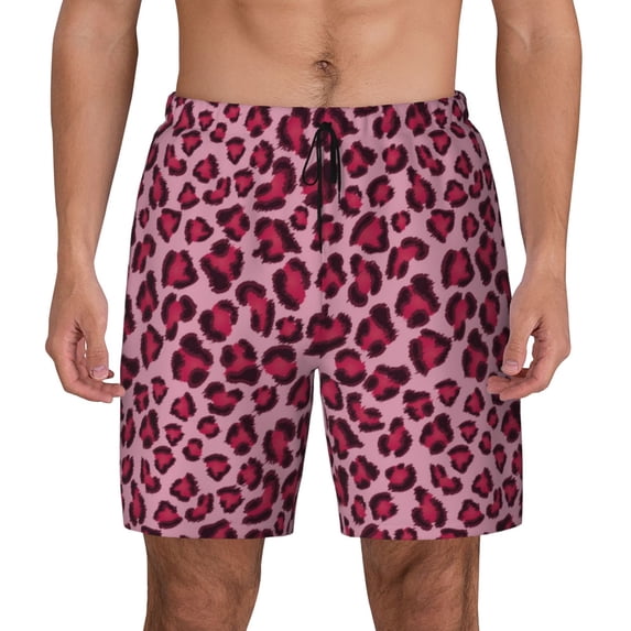 Haiem Rose Leopard Print Mens Swim Trunks with Compression Liner 2 in 1 Swimming Shorts Stretch Swimwear Quick Dry,Board Shorts-3X-Large