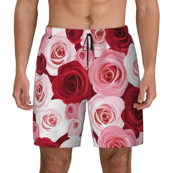 Haiem Rose Mens Swim Trunks with Compression Liner 2 in 1 Swimming Shorts Stretch Swimwear Quick Dry,Board Shorts-Small