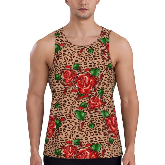 Haiem Rose Mix Leopard 1 Men Workout Tank Top Gym Bodybuilding Sleeveless Muscle T Shirts Athletic Tank Breathable Workout Shirt-3X-Large