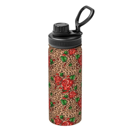 Haiem Rose Mix Leopard 1 Printed Sports Insulated Kettle 18oz stainless steel kettle Leak-proof Water Bottle,Double-wall Insulated Bottle for Travel,Sports,Fitness