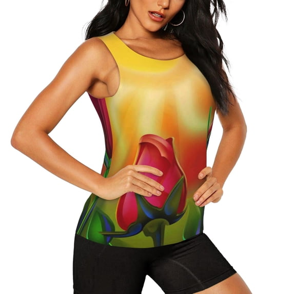 Haiem Rose Psychedelic Workout Tank Tops for Women, Athletic Sports Slim-Fit Tank Tops, Compression Sleeveless Dry Fit Shirts,Athletic Shirt-Medium